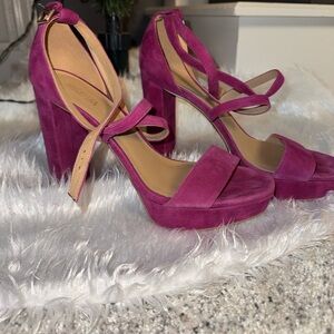 Michael Kors Purple Suede Adjustable Strap Block Heel Sandals | Size 8